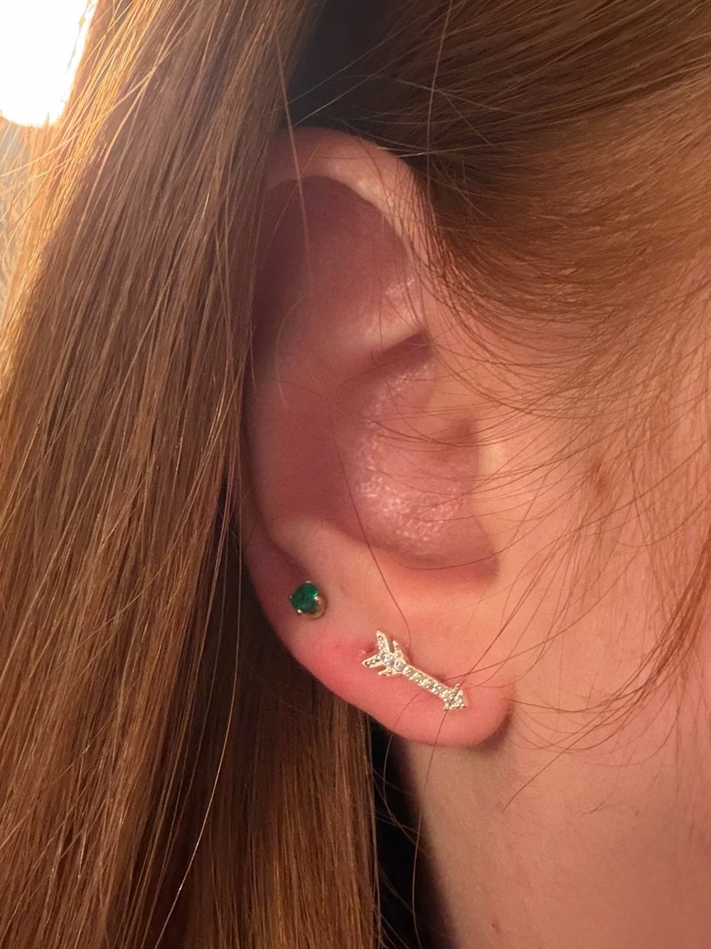 Adina Eden Gold Arrow Stud with Emerald Green Round Stud